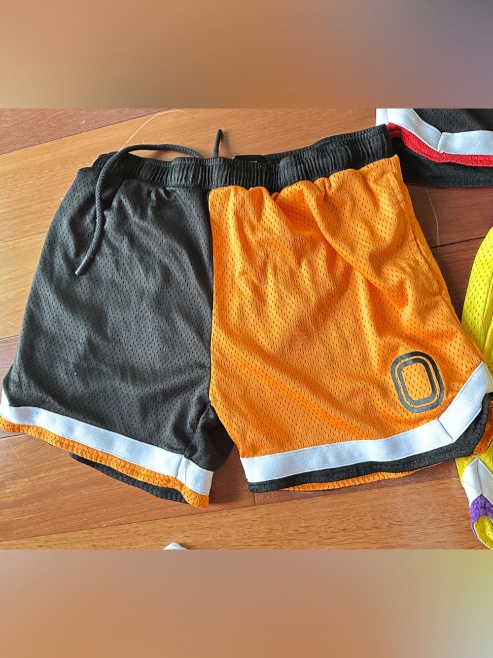 4 Men's Split-Panel Athletic Shorts in Orange, Red, Green & Purple